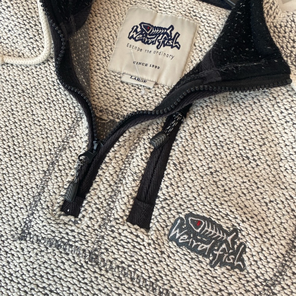 Vintage weird fish Y2K white 1/4 zip heavy jumper large - Picture 3 of 3